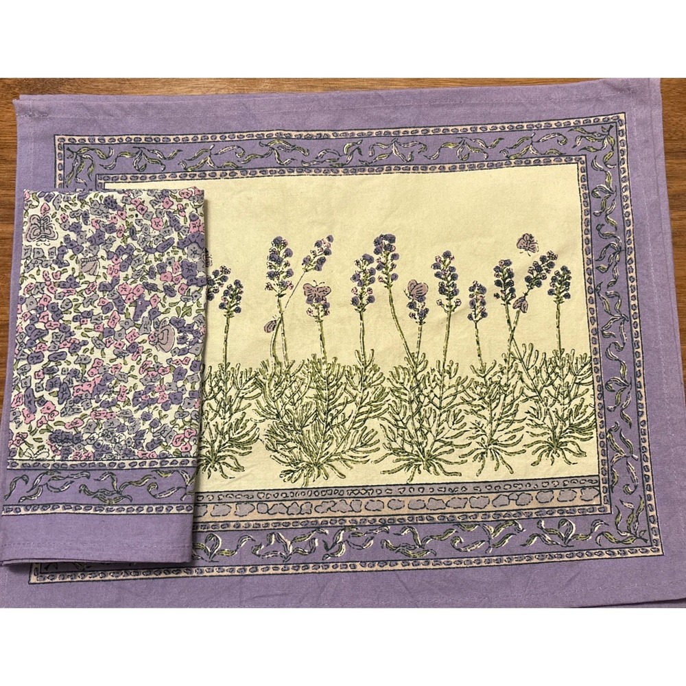 COULEUR NATURE French Lavender Provencal Floral 4 Placemats + 4 Napkins Set